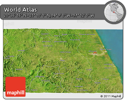 Satellite 3D Map of the Area around 20° 53' 8" N, 97° 40' 30" W