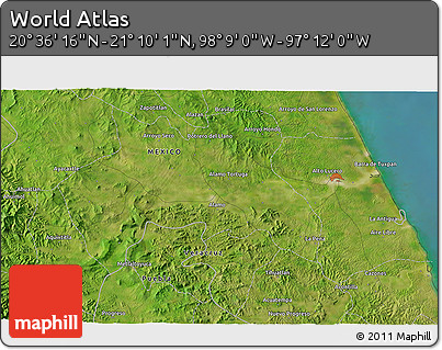 Satellite 3D Map of the Area around 20° 53' 8" N, 97° 40' 30" W