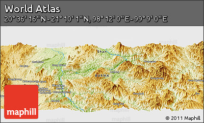 Physical Panoramic Map of the Area around 20° 53' 8" N, 98° 40' 30" E
