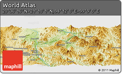 Physical Panoramic Map of the Area around 20° 53' 8" N, 98° 40' 30" E