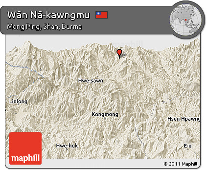 Shaded Relief Panoramic Map of Wān Nā-kawngmu