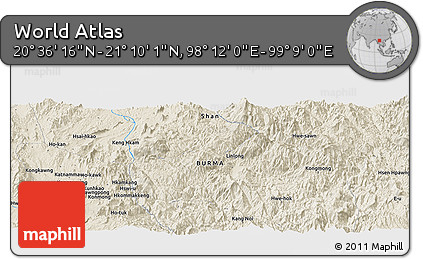 Shaded Relief Panoramic Map of the Area around 20° 53' 8" N, 98° 40' 30" E