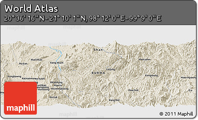 Shaded Relief Panoramic Map of the Area around 20° 53' 8" N, 98° 40' 30" E