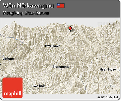 Shaded Relief Panoramic Map of Wān Nā-kawngmu