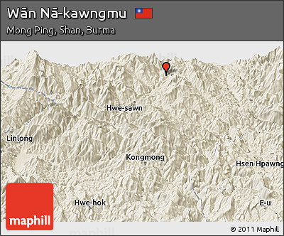 Shaded Relief Panoramic Map of Wān Nā-kawngmu