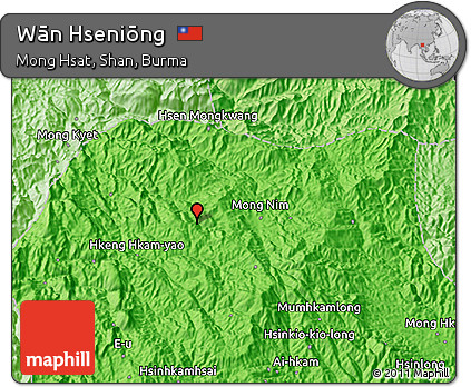 Political 3D Map of Wān Hseniōng