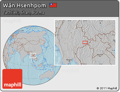 Gray Location Map of Wān Hsenhpöm, hill shading