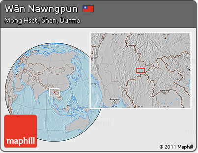 Gray Location Map of Wān Nawngpun, hill shading