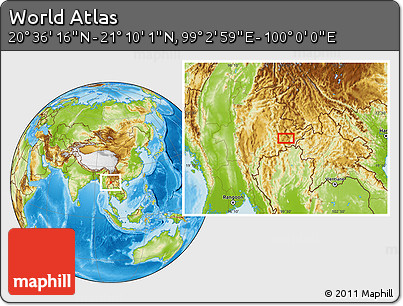 Physical Location Map of the Area around 20° 53' 8" N, 99° 31' 30" E