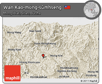 Shaded Relief Panoramic Map of Wan Kao-möng-sūmhseng