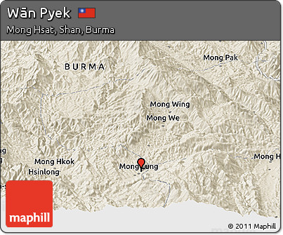 Shaded Relief Panoramic Map of Wān Pyek