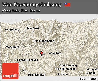 Shaded Relief Panoramic Map of Wan Kao-möng-sūmhseng