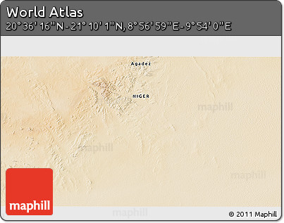 Satellite 3D Map of the Area around 20° 53' 8" N, 9° 25' 30" E