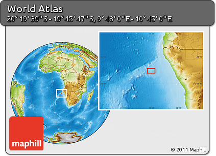 Physical Location Map of the Area around 20° 2' 43" S, 10° 16' 30" E