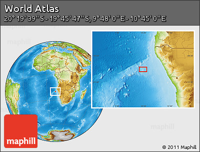 Physical Location Map of the Area around 20° 2' 43" S, 10° 16' 30" E