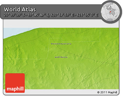 Physical 3D Map of the Area around 20° 2' 43" S, 120° 46' 30" E