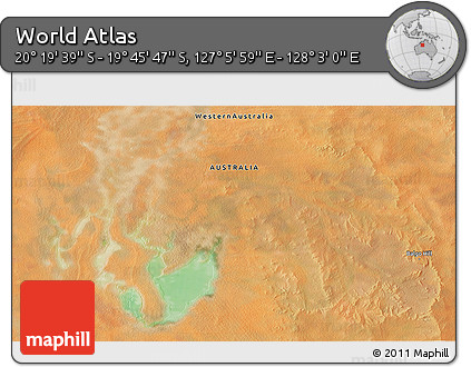 Satellite 3D Map of the Area around 20° 2' 43" S, 127° 34' 30" E