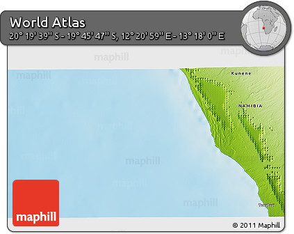 Physical 3D Map of the Area around 20° 2' 43" S, 12° 49' 29" E