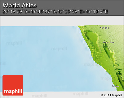 Physical 3D Map of the Area around 20° 2' 43" S, 12° 49' 29" E