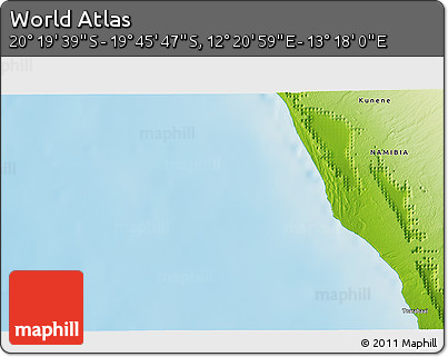 Physical 3D Map of the Area around 20° 2' 43" S, 12° 49' 29" E