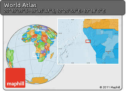 Political Location Map of the Area around 20° 2' 43" S, 12° 49' 29" E