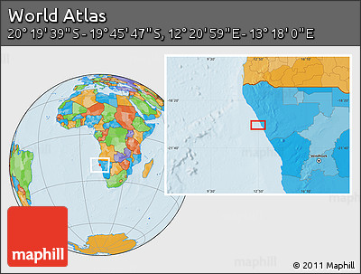 Political Location Map of the Area around 20° 2' 43" S, 12° 49' 29" E