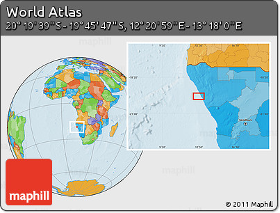 Political Location Map of the Area around 20° 2' 43" S, 12° 49' 29" E