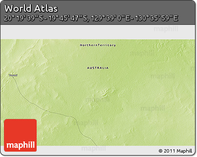 Physical 3D Map of the Area around 20° 2' 43" S, 130° 7' 30" E