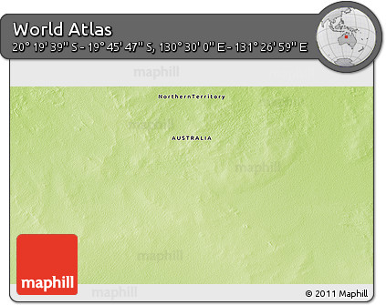 Physical 3D Map of the Area around 20° 2' 43" S, 130° 58' 29" E