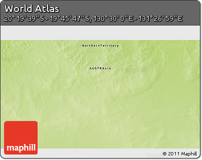 Physical 3D Map of the Area around 20° 2' 43" S, 130° 58' 29" E