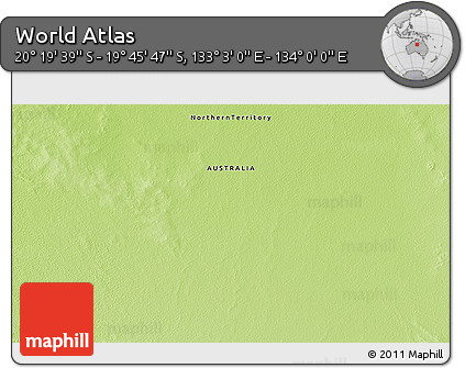 Physical 3D Map of the Area around 20° 2' 43" S, 133° 31' 30" E