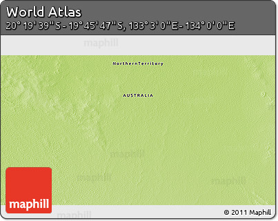Physical 3D Map of the Area around 20° 2' 43" S, 133° 31' 30" E