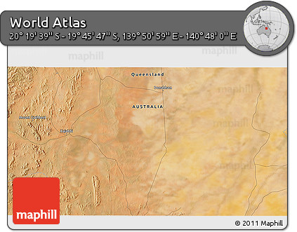 Satellite 3D Map of the Area around 20° 2' 43" S, 140° 19' 29" E