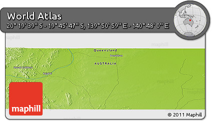 Physical Panoramic Map of the Area around 20° 2' 43" S, 140° 19' 29" E