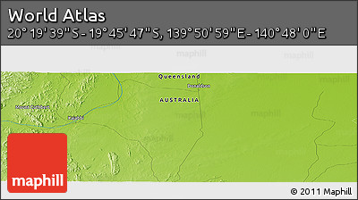 Physical Panoramic Map of the Area around 20° 2' 43" S, 140° 19' 29" E