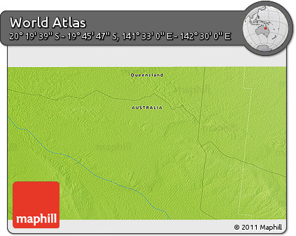 Physical 3D Map of the Area around 20° 2' 43" S, 142° 1' 30" E