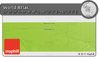 Physical Panoramic Map of the Area around 20° 2' 43" S, 142° 1' 30" E