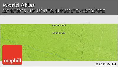 Physical Panoramic Map of the Area around 20° 2' 43" S, 142° 1' 30" E