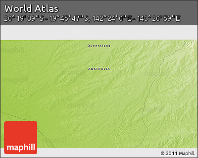 Physical 3D Map of the Area around 20° 2' 43" S, 142° 52' 30" E