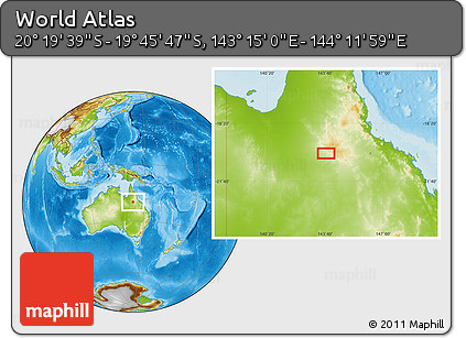 Physical Location Map of the Area around 20° 2' 43" S, 143° 43' 29" E