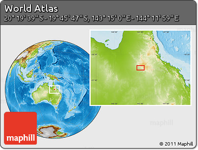 Physical Location Map of the Area around 20° 2' 43" S, 143° 43' 29" E