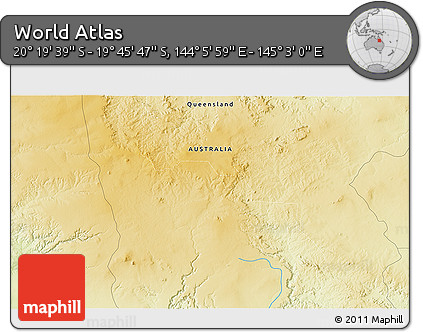 Physical 3D Map of the Area around 20° 2' 43" S, 144° 34' 29" E