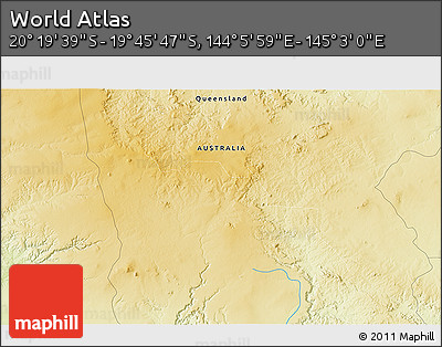 Physical 3D Map of the Area around 20° 2' 43" S, 144° 34' 29" E