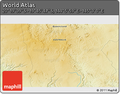 Physical 3D Map of the Area around 20° 2' 43" S, 144° 34' 29" E