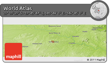 Physical Panoramic Map of the Area around 20° 2' 43" S, 146° 16' 30" E