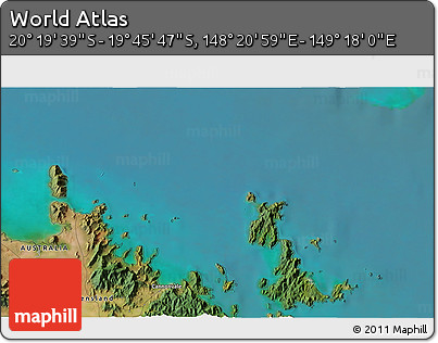 Satellite 3D Map of the Area around 20° 2' 43" S, 148° 49' 29" E