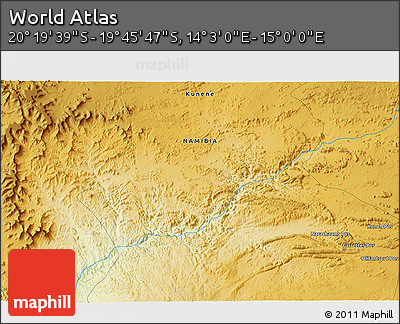 Physical 3D Map of the Area around 20° 2' 43" S, 14° 31' 30" E