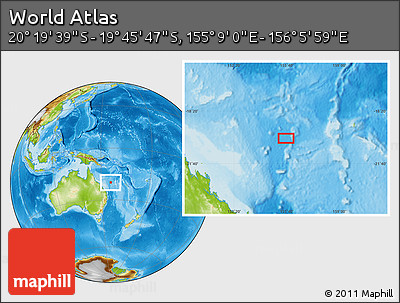 Physical Location Map of the Area around 20° 2' 43" S, 155° 37' 30" E