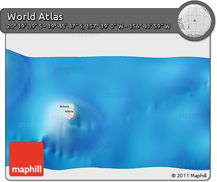 Shaded Relief 3D Map of the Area around 20° 2' 43" S, 157° 10' 30" W