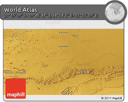 Physical 3D Map of the Area around 20° 2' 43" S, 15° 22' 30" E